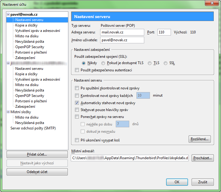 Nastavení poštovního účtu v Mozilla Thunderbird