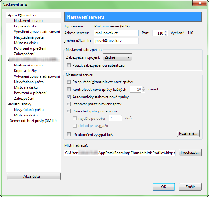 Nastavení poštovního účtu v Mozilla Thunderbird 3