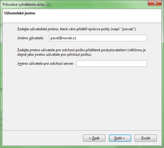 Vytvoření účtu - nastavení poštovního serveru