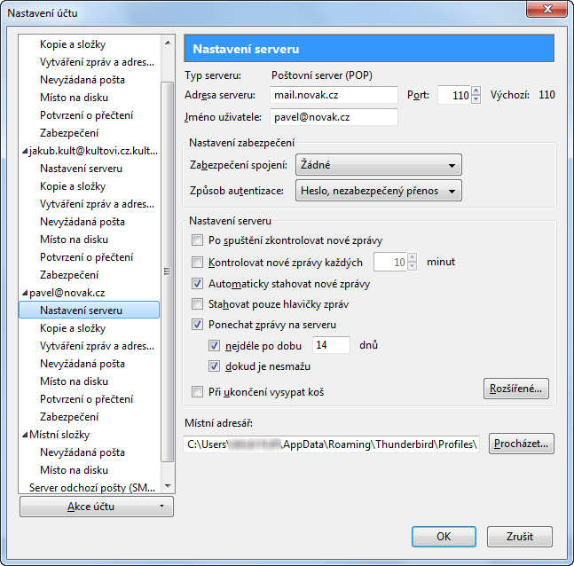 Nastavení poštovního účtu v Mozilla Thunderbird 3